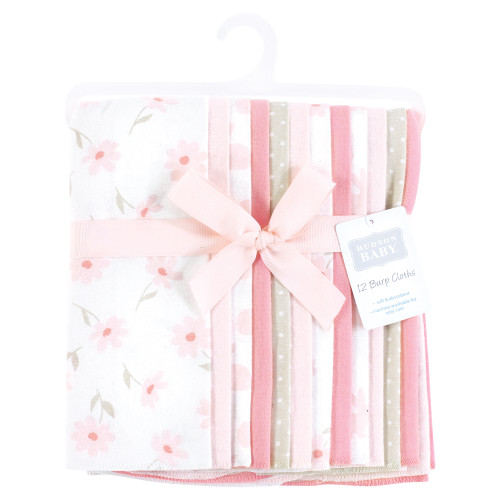 Hudson Baby Cotton Flannel Burp Cloths Bundle, Pink Honey Bunny