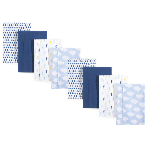 Luvable Friends Cotton Poly Flannel Burp Cloths Multipack, Boy Clouds 8-Pack