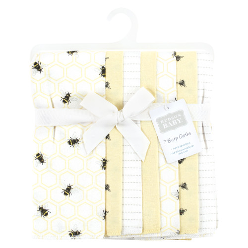Hudson Baby Cotton Flannel Burp Cloths, Honey Bee 7 Pack