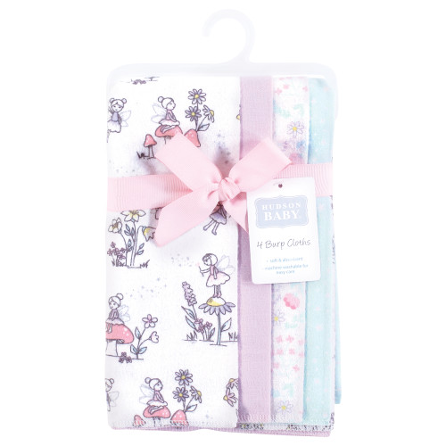 Hudson Baby Cotton Flannel Burp Cloths, Garden Fairies 4 Pack