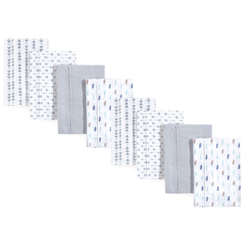 Luvable Friends Cotton Poly Flannel Burp Cloths Multipack, Boy Feathers 8-Pack