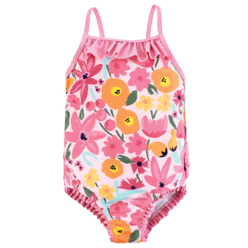 Hudson Baby Baby and Toddler Swimsuit, Pink Orange Floral 1