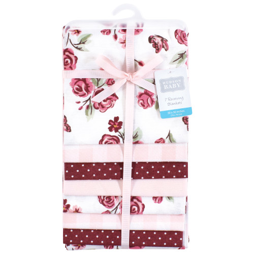 Hudson Baby Cotton Flannel Receiving Blankets Bundle, Sweet Roses