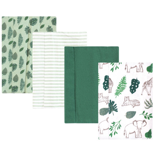 Hudson Baby Cotton Flannel Burp Cloths, Jungle 4 Pack