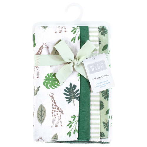 Hudson Baby Cotton Flannel Burp Cloths, Jungle 4 Pack