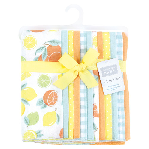 Hudson Baby Cotton Flannel Burp Cloths Bundle, Citrus Mint