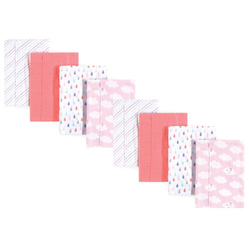 Luvable Friends Cotton Poly Flannel Burp Cloths Multipack, Girl Clouds 8-Pack