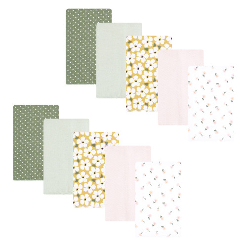 Hudson Baby Cotton Flannel Burp Cloths, Sage Floral 10 Pack