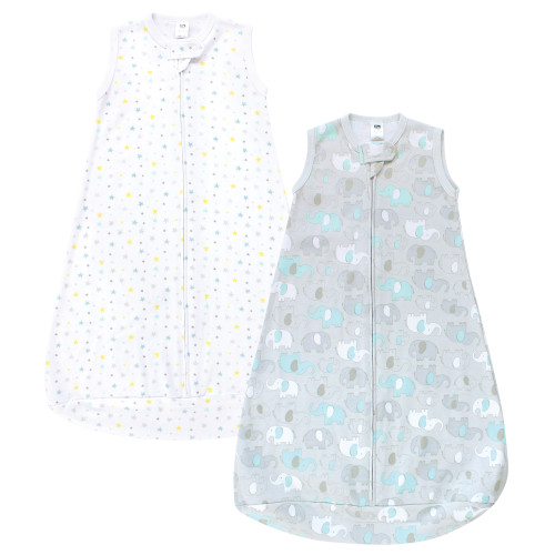 Hudson Baby Cotton Long-Sleeve Wearable Sleeping Bag, Sack, Blanket, Neutral New Elephant Sleeveless