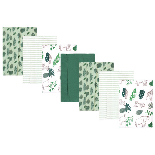 Hudson Baby Cotton Flannel Burp Cloths, Jungle 7 Pack