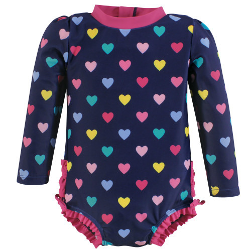 Hudson Baby Rashguard Baby and Toddler Swimsuit, Navy Hearts 1