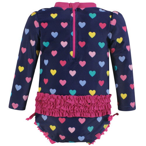 Hudson Baby Rashguard Baby and Toddler Swimsuit, Navy Hearts 1