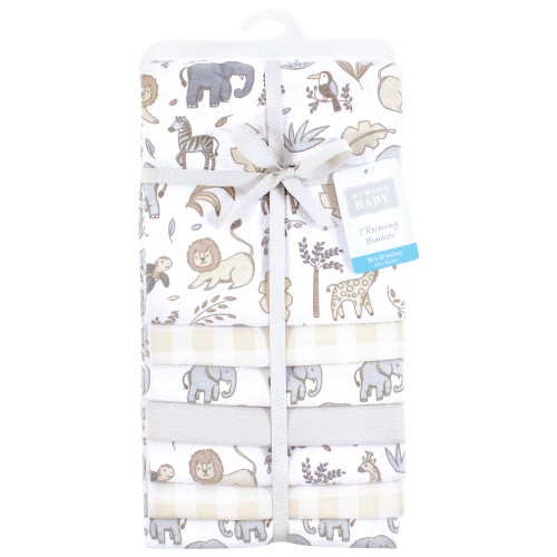 Hudson Baby Cotton Flannel Receiving Blankets Bundle, Neutral Safari