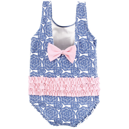 Hudson Baby Baby and Toddler Swimsuit, Blue Medallion Flower 1