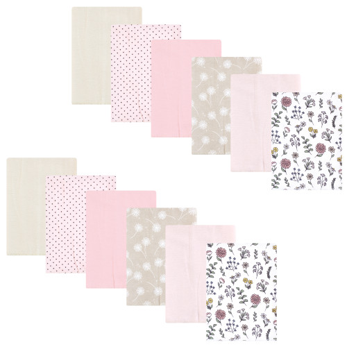 Hudson Baby Cotton Flannel Burp Cloths Bundle, Dandelion Wish