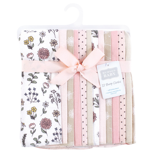 Hudson Baby Cotton Flannel Burp Cloths Bundle, Dandelion Wish