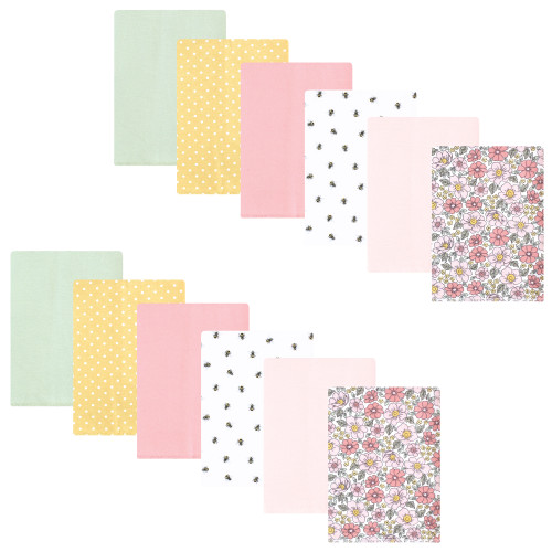 Hudson Baby Cotton Flannel Burp Cloths Bundle, Pink Yellow Pretty Floral