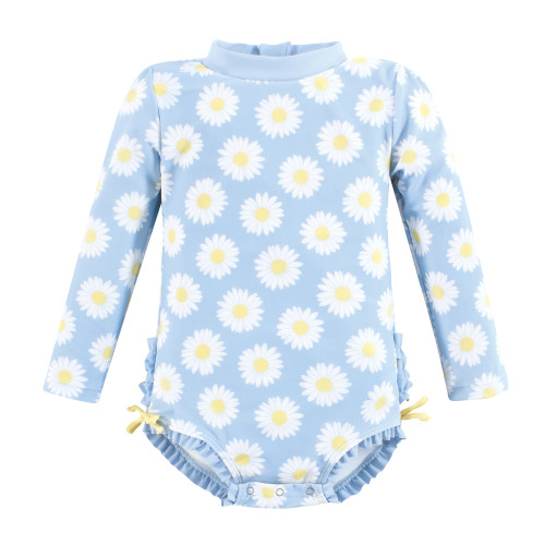 Hudson Baby Rashguard Baby and Toddler Swimsuit, Blue Daisy