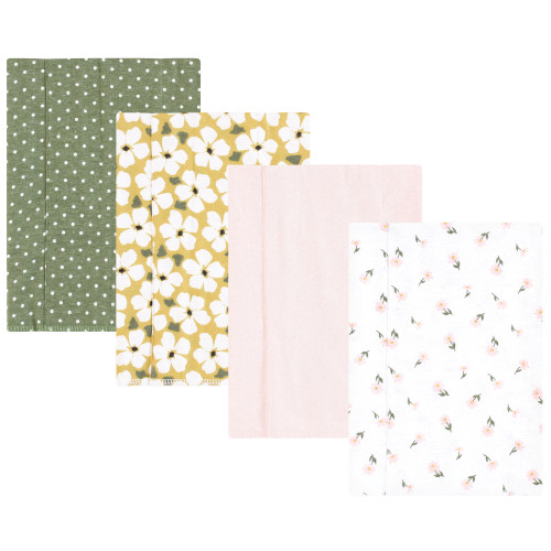 Hudson Baby Cotton Flannel Burp Cloths, Sage Floral 4 Pack
