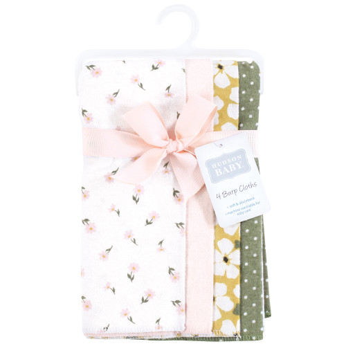 Hudson Baby Cotton Flannel Burp Cloths, Sage Floral 4 Pack