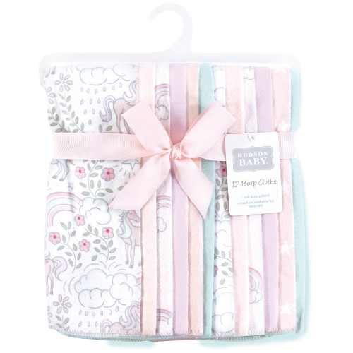 Hudson Baby Cotton Flannel Burp Cloths Bundle, Dreamy Unicorn