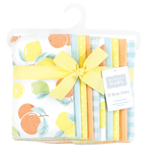 Hudson Baby Cotton Flannel Burp Cloths, Citrus Mint 10 Pack
