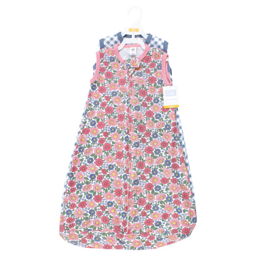 Hudson Baby Cotton Long-Sleeve Wearable Sleeping Bag, Sack, Blanket, Pink Blue Pretty Floral Sleeveless