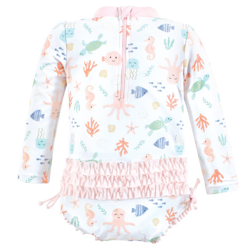 Hudson Baby Rashguard Baby and Toddler Swimsuit, Pastel Sea 1