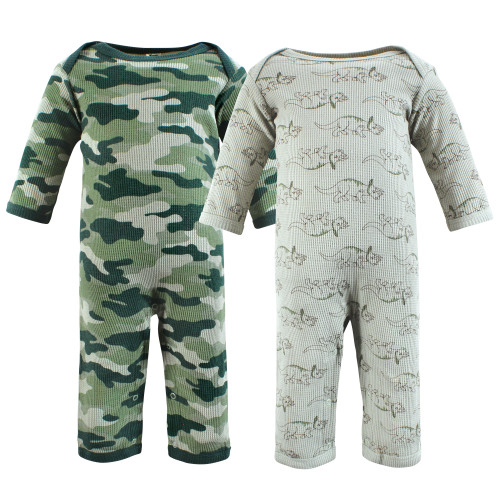 Hudson Baby Thermal Coveralls 2pk, Sage Dinosaur