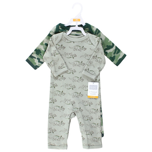 Hudson Baby Thermal Coveralls 2pk, Sage Dinosaur