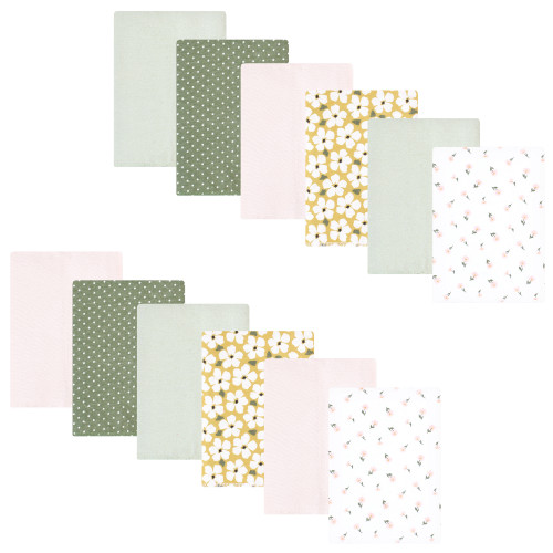 Hudson Baby Cotton Flannel Burp Cloths Bundle, Sage Floral
