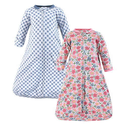 Hudson Baby Cotton Long-Sleeve Wearable Sleeping Bag, Sack, Blanket, Pink Blue Pretty Floral Long Sleeve