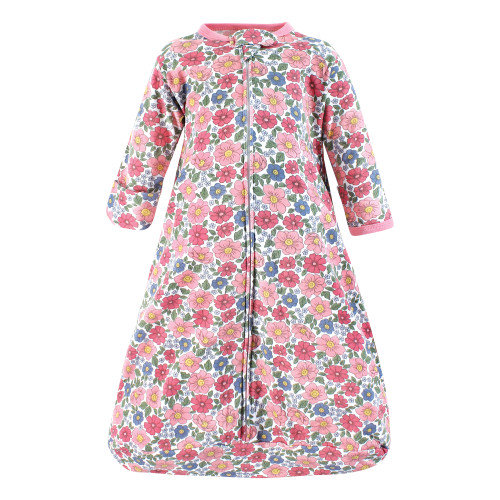 Hudson Baby Cotton Long-Sleeve Wearable Sleeping Bag, Sack, Blanket, Pink Blue Pretty Floral Long Sleeve