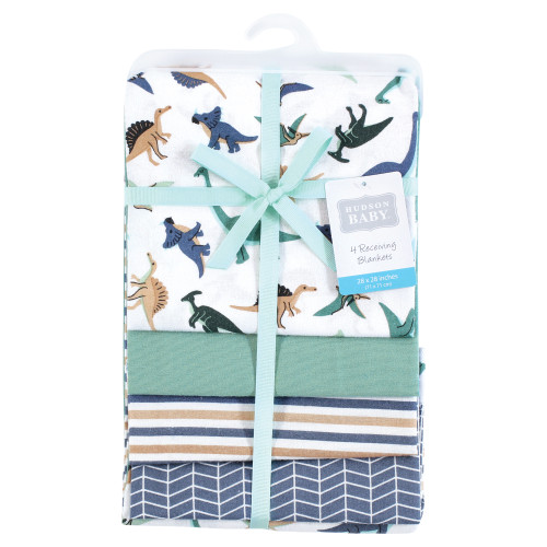 Hudson Baby Cotton Flannel Receiving Blankets, Dino Friends