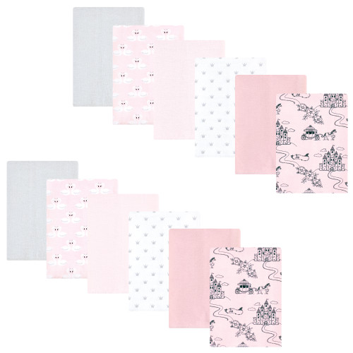 Hudson Baby Cotton Flannel Burp Cloths Bundle, Fairytale Princess