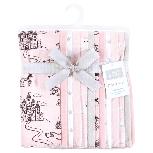 Hudson Baby Cotton Flannel Burp Cloths Bundle, Fairytale Princess