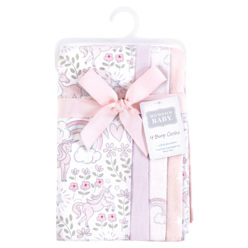 Hudson Baby Cotton Flannel Burp Cloths, Dreamy Unicorn 4 Pack