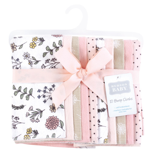 Hudson Baby Cotton Flannel Burp Cloths, Dandelion Wish 10 Pack