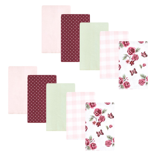 Hudson Baby Cotton Flannel Burp Cloths, Sweet Roses 10 Pack