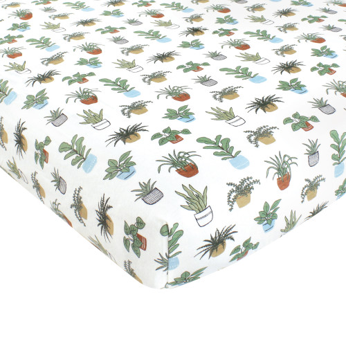 Hudson Baby Cotton Fitted Crib Sheet, Plants