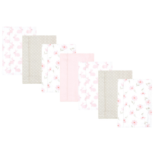 Hudson Baby Cotton Flannel Burp Cloths, Pink Honey Bunny 7 Pack