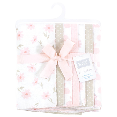 Hudson Baby Cotton Flannel Burp Cloths, Pink Honey Bunny 7 Pack