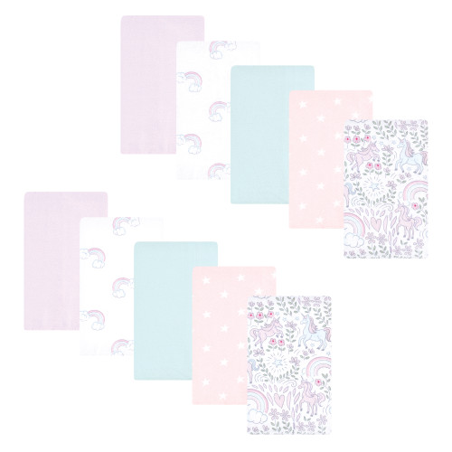 Hudson Baby Cotton Flannel Burp Cloths, Dreamy Unicorn 10 Pack