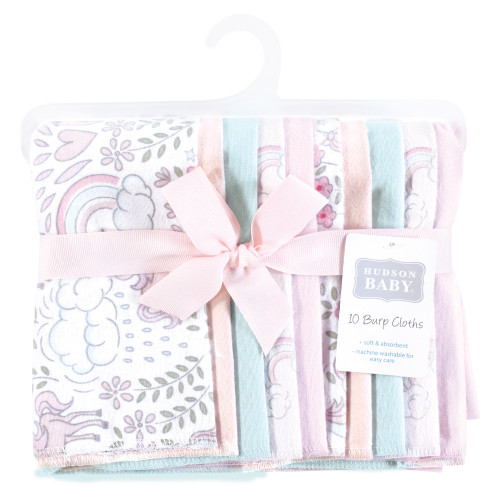 Hudson Baby Cotton Flannel Burp Cloths, Dreamy Unicorn 10 Pack
