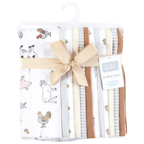 Hudson Baby Cotton Flannel Burp Cloths Bundle, Farm World