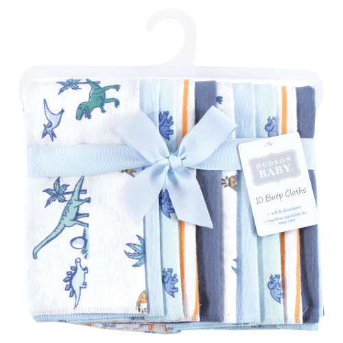Hudson Baby Cotton Flannel Burp Cloths, Pastel Dino 10 Pack