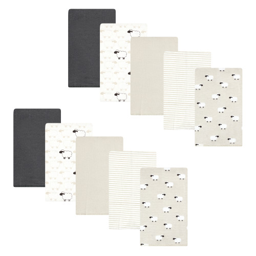 Hudson Baby Cotton Flannel Burp Cloths, Taupe Sheep 10 Pack