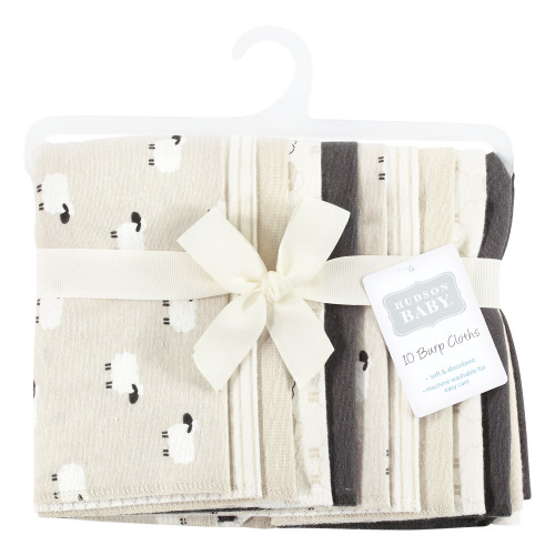Hudson Baby Cotton Flannel Burp Cloths, Taupe Sheep 10 Pack