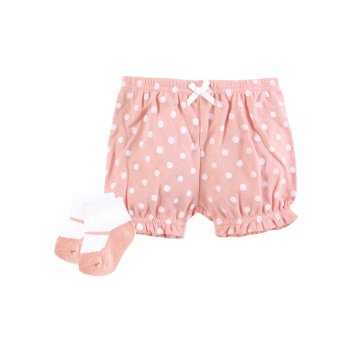 Hudson Baby Bodysuit, Short and Sock, Sweet Peach