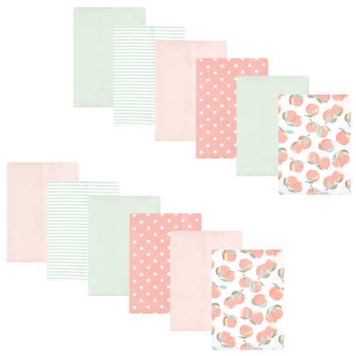 Hudson Baby Cotton Flannel Burp Cloths Bundle, Sweet Peach